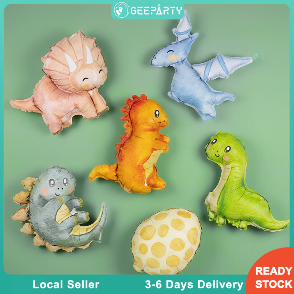 GeeParty ลูกโป่งฟอยล์ไดโนเสาร์ลายสีน้ำสุดน่ารัก 6/12 ชิ้น รูปไข่ไดโนเสาร์ สำหรับตกแต่งงานวันเกิดเด็ก