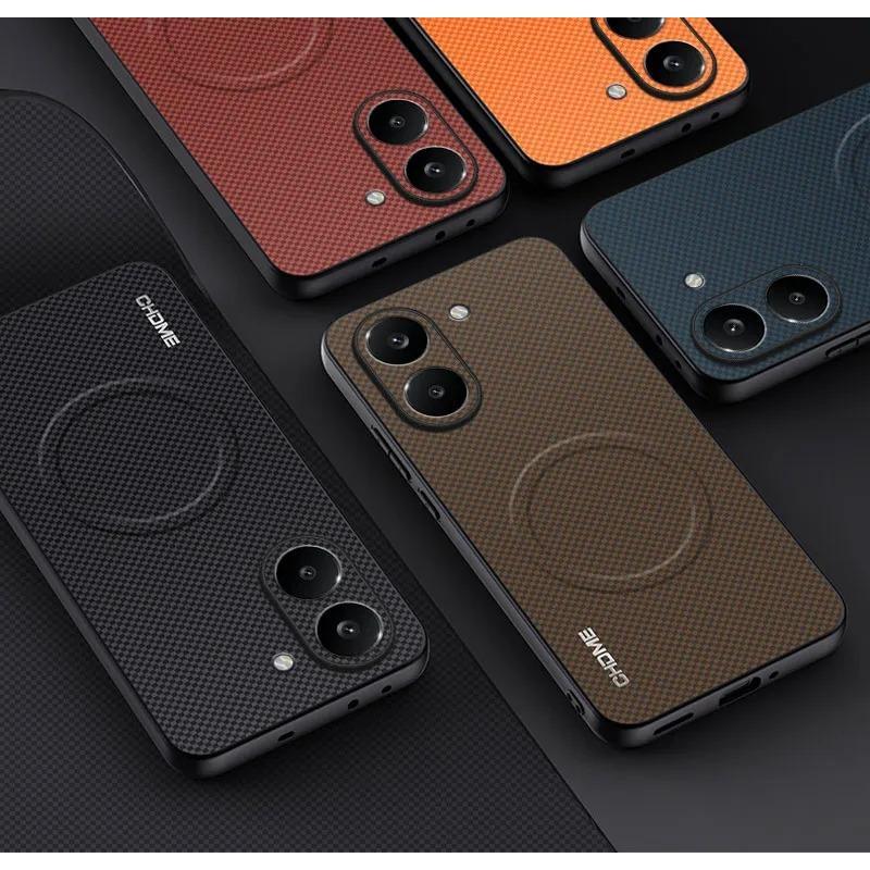 ACarbon Fiber Hard Case แหวนแม่เหล็กยืดหยุ่น TPU กันชน MagSafe ไร้สายชาร์จลายนิ้วมือกันกระแทกสําหรับ