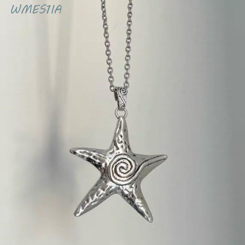 WMES1IA ปลาดาวจี้สร้อยคอ, Bohemian Silver Star Circular Collar, Simple Gothic Hip Hop สาวเผ็ด Y2k สร