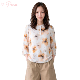 By Pena เสื้อเชิ้ตแขนยาวลายดอกไม้คอจีน BPSL042602
