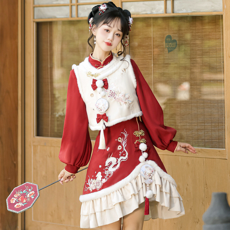 ชุดเสื้อกั๊กสไตล์จีนสำหรับผู้หญิง Ruitu Yinglong