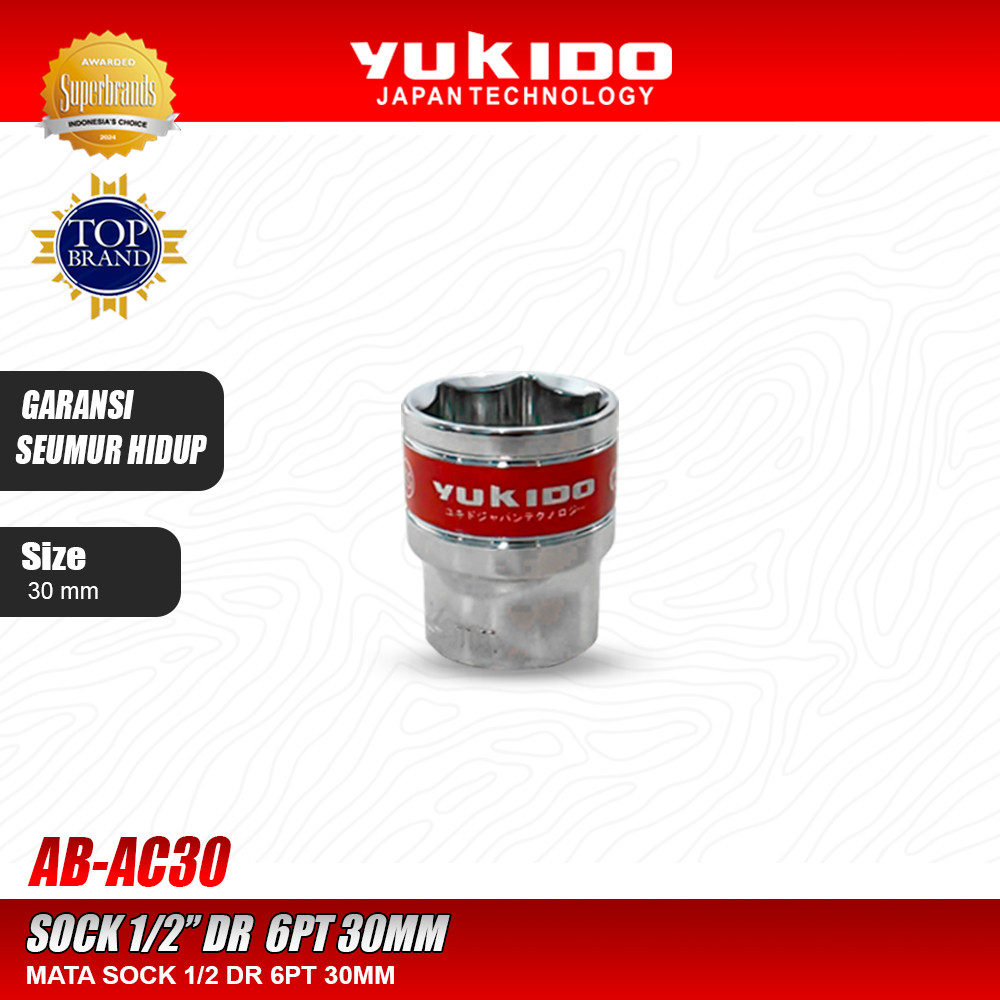 MATA Yukido Sock Eye 1/2" DR 6PT 30MM - ซ็อกเก็ต 1/2" 6PT 30MM Yukido AB-SC30