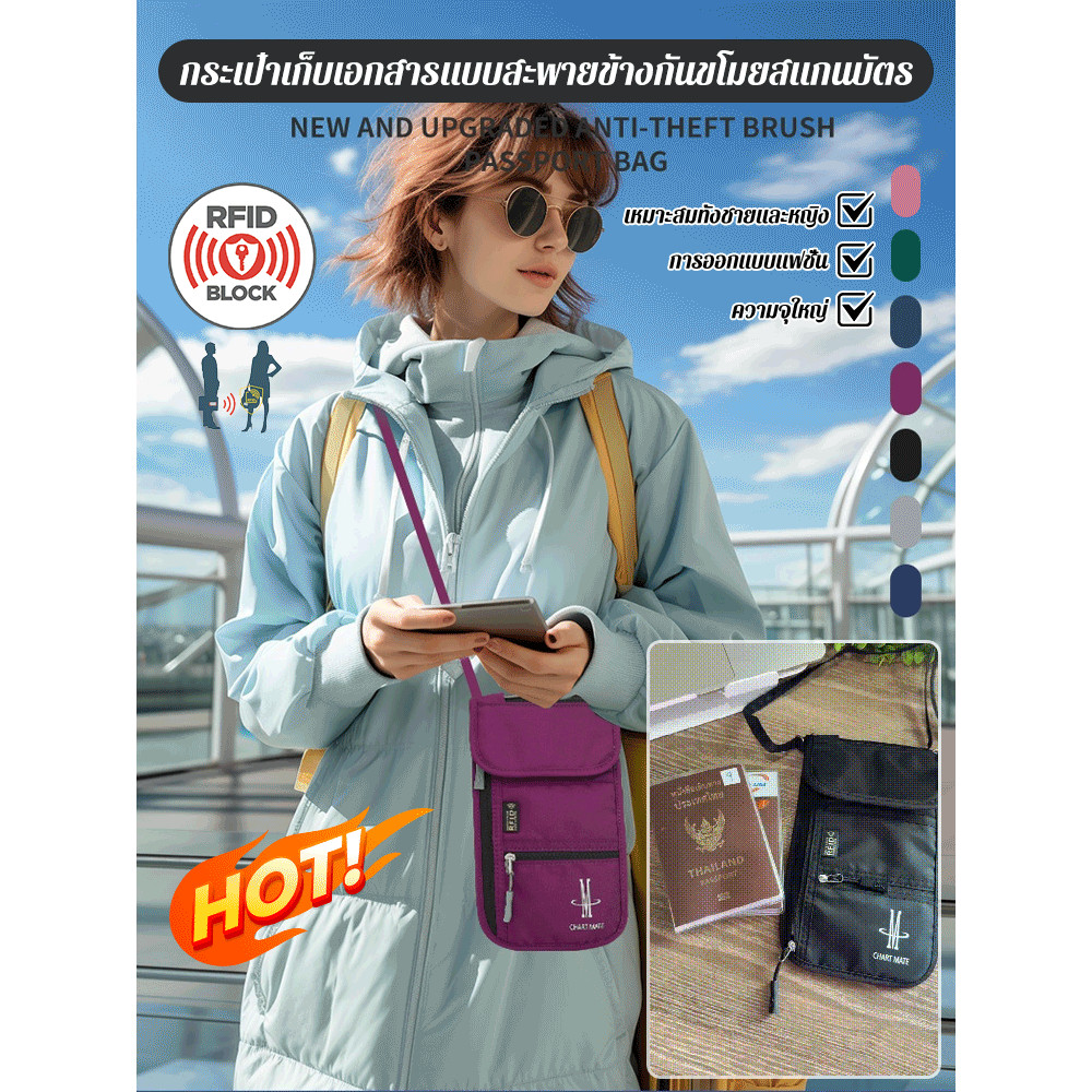 【ป้องกัน RFID/หลายช่อง/ปรับได้】กระเป๋า Crossbody มัลติฟังก์ชั่น กระเป๋าเอกสาร ป้องกันขโมย RFID หลายช่อง ปรับสายสะพายได้ กระเป๋าสะพายข้าง สำหรับพกพาพาสปอร์ต/บัตร/ของใช้ส่วนตัว