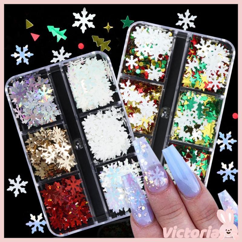 VIC Nail Snowflake Stickers Star Polka Dot Sequins สําหรับเล็บคริสต์มาส