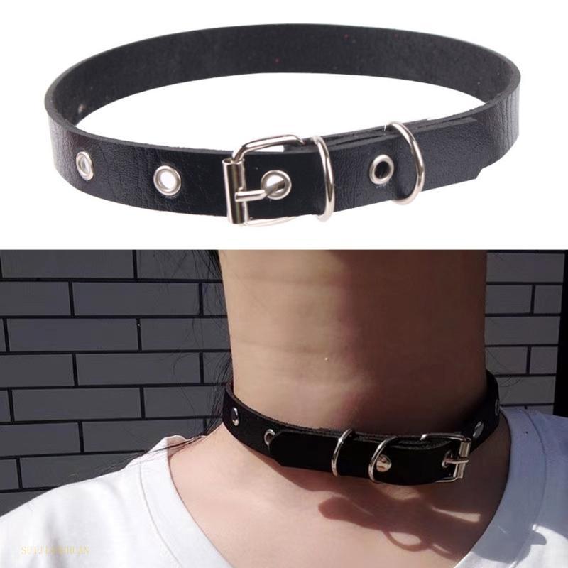 SJT Gothic Punk Rock สร้อยคอ Choker สบายหนัง PU ปรับคอเข็มขัดสายคล้องคอสําหรับแฟชั่นโมเดิร์นคนรัก