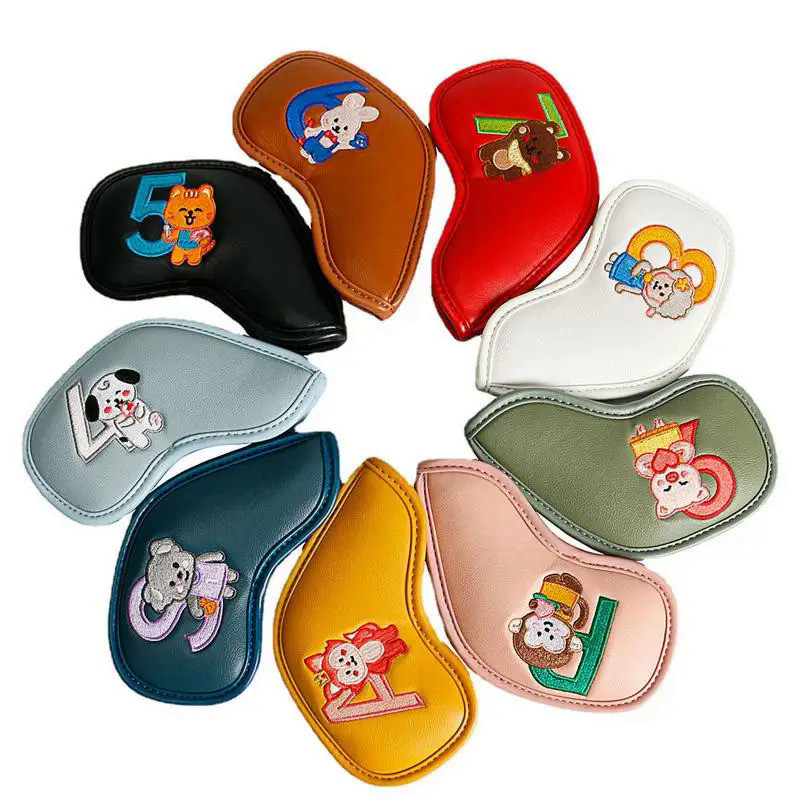 9Pc Portable PU Golf Club Iron Head Covers Protector Golfs Head Cover Set Golf Accessories Golf Putt
