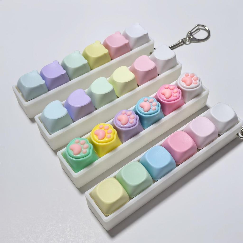 6-Key DIY Fidget ปุ่มพวงกุญแจ Macaron สี Keycap ของเล่นความเครียดบรรเทา Fidget ของเล่น decfeyeth
