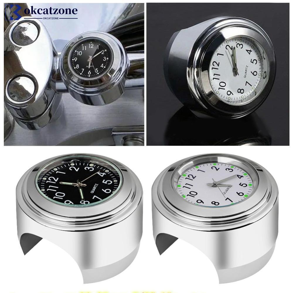 OKCATZONE รถจักรยานยนต์ Handlebar นาฬิกาเครื่องวัดอุณหภูมิ Luminous Dial นาฬิกา 22-25 มม.มอเตอร์ไซด์