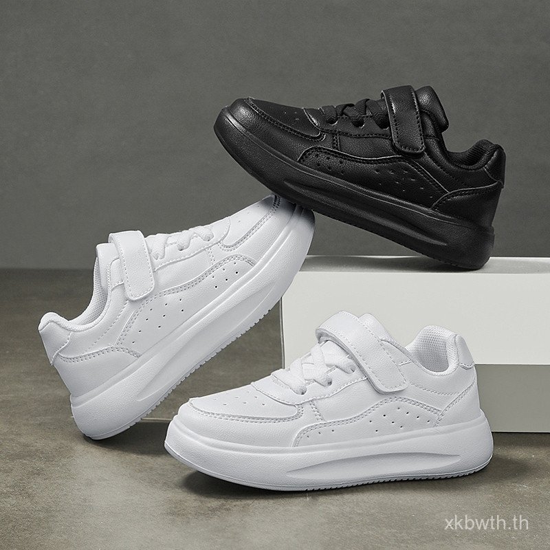 Qizai รองเท้าเด็กหนังสไตล์นักเรียน สีขาว Low Top