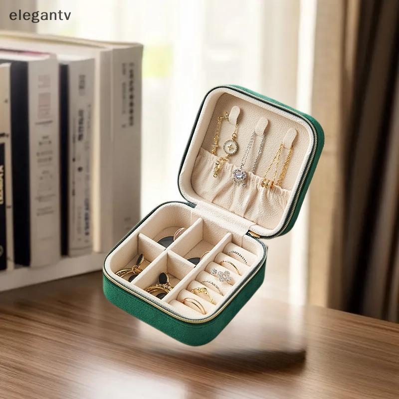 EGN กํามะหยี่กล่องเครื่องประดับสําหรับผู้หญิงสร้อยคอแหวนต่างหูผู้ถือเดินทางแบบพกพาซิปสแควร์กล่องเก็บ