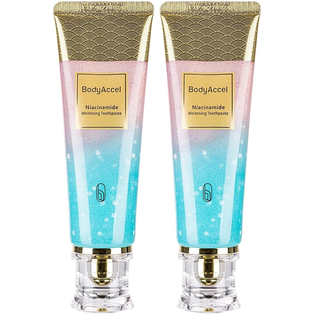 ยาสีฟันไวท์เทนนิ่ง BodyAccel Niacinamide 2 แพ็ค, ยาสีฟัน Triple Whitening Niacinamide, เพิ่มความสว่างและฟันขาว, อ่อนโยนจากธรรมชาติ, ลมหายใจสดชื่น