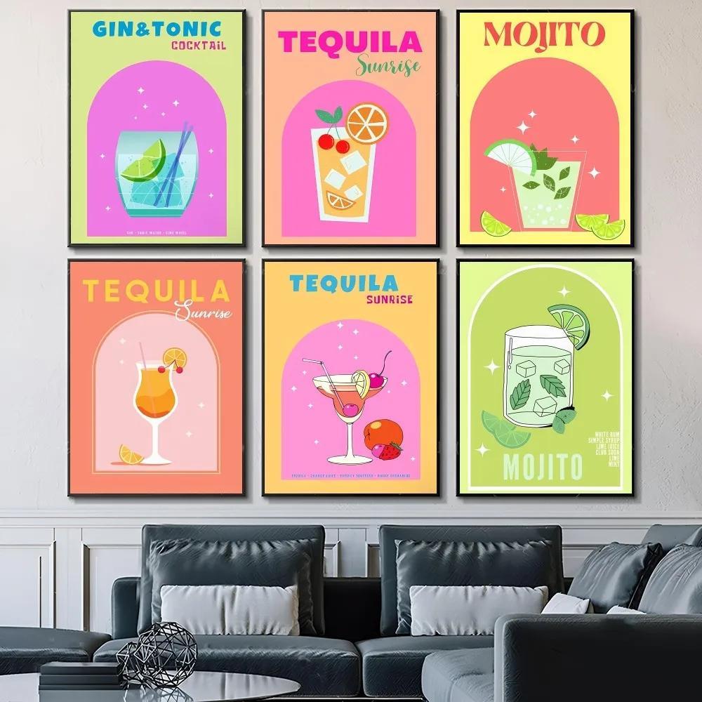 Tequila Sunrise โปสเตอร์ศิลปะผนังกันน้ําสําหรับร้านกาแฟ บาร์ ตกแต่งผนังห้อง - เหมาะสําหรับตกแต่งบ้าน