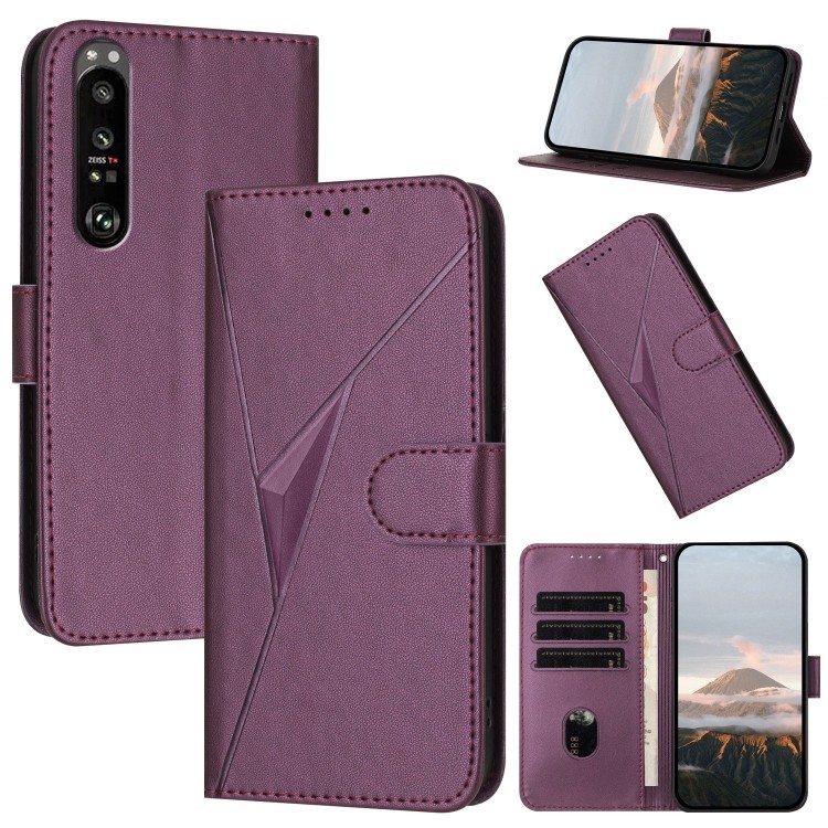 รูปแบบสามเหลี่ยมหัวเข็มขัด Clasp หนังสําหรับ Sony Xperia 10 VII/Sony Xperia 1 III/Sony Xperia 1 IV/S