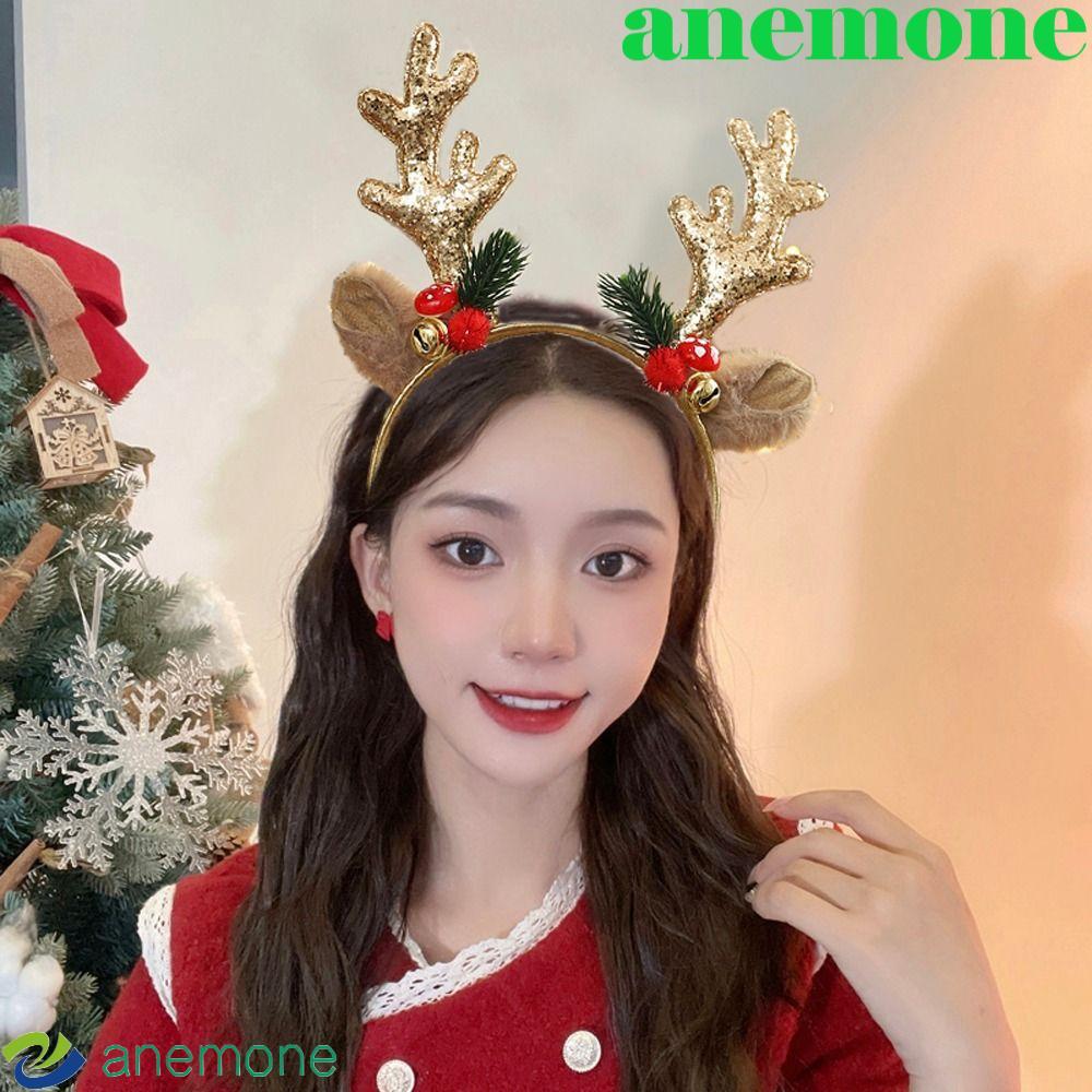 ANEMONE ผู้หญิงผม Hoops คอสเพลย์สาว Sequins Plush Deer Horn Bell Elk Antler