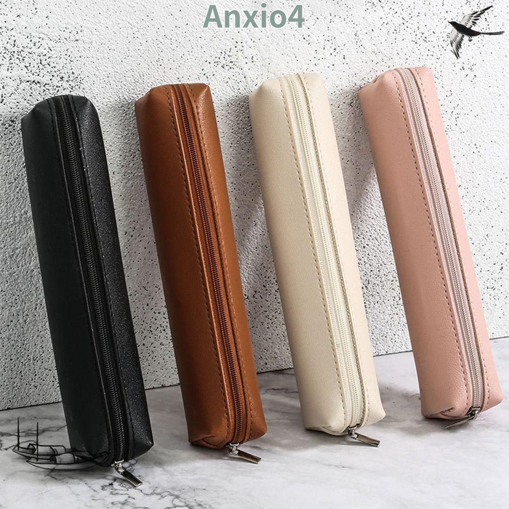 กระเป๋าปากกา ANXIO4, กระเป๋าเก็บเรียบง่ายกันน้ําป้องกันสิ่งสกปรก, ดินสอความจุขนาดใหญ่หนัง PU