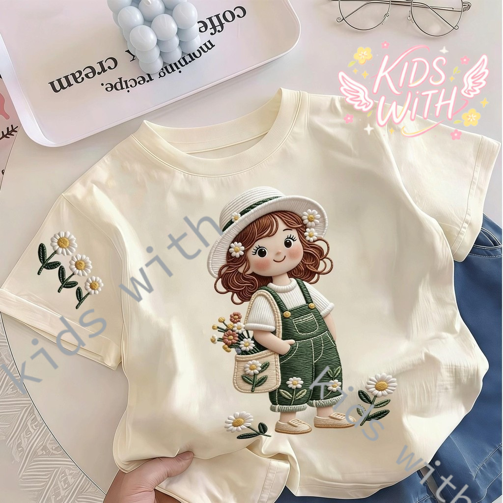 🐻kids with เสื้อเด็กแฟชั่น คอกลม Oversize   'Flower girl' สบายนุ่ม ระบายอากาศดี
