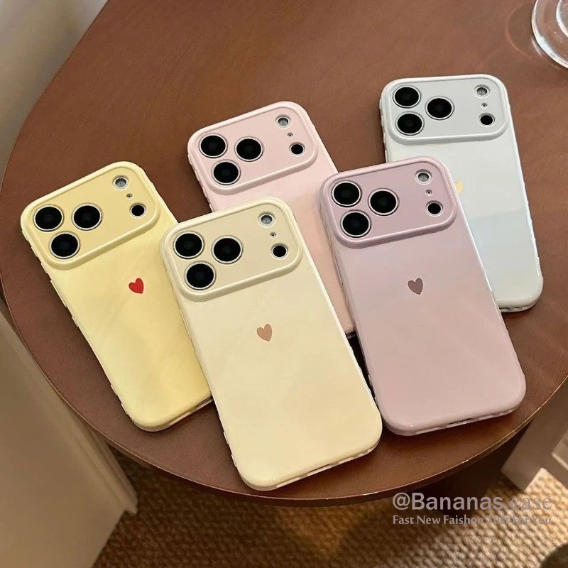 Simple สีทึบ Love Heart เคสโทรศัพท์สําหรับ iPhone 17 16 15 14 13 12 11 Pro Max 15 14 Plus