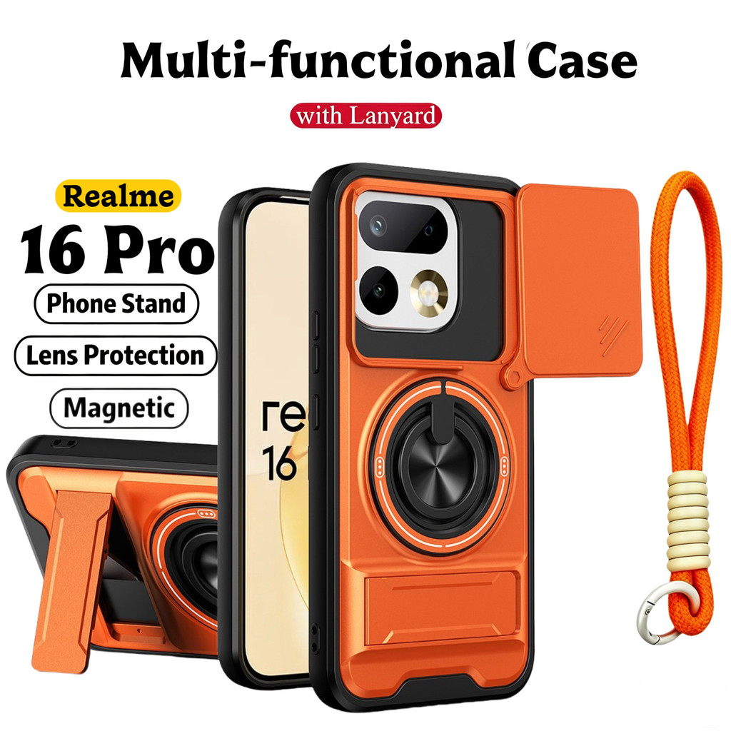 เคสโทรศัพท์มัลติฟังก์ชั่นหรูหราเหมาะสําหรับRealme 16 Pro 5G 15 Pro + 14 13 12 5G Lanyard 360°ขาตั้งแ