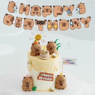 GeeParty ที่ประดับเค้กรูปคาปิบาร่าน่ารัก คาปิบาร่าคู่กับเป็ดสีส้มและดอกไม้ สำหรับตกแต่งเค้กงานวันเกิด