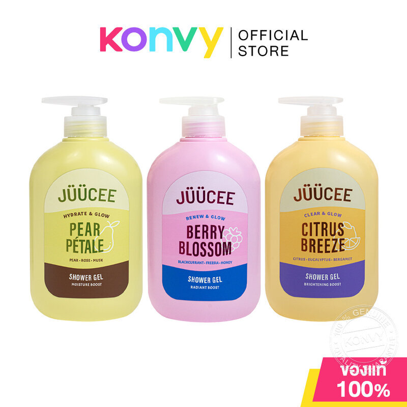 JUUCEE Shower Gel จูซซี่ เจลอาบน้ำสูตรอ่อนโยน 450ml (Pear Petale/Citrus Breeze/Berry Blossom)