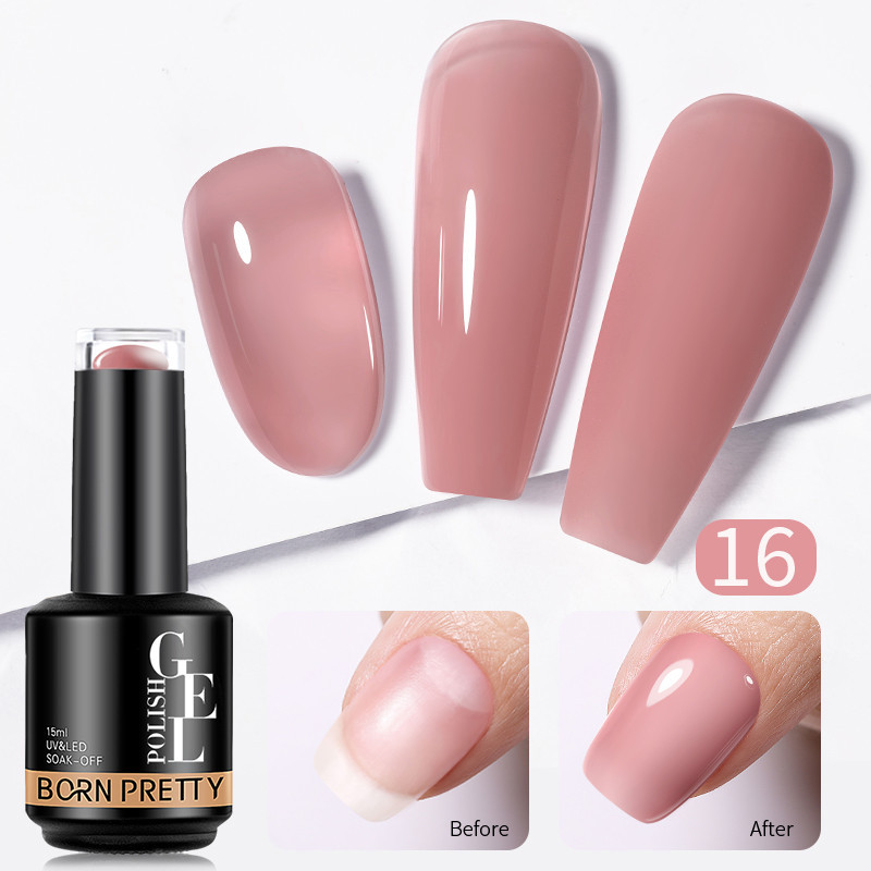 BORN PRETTY Jelly Nude Pink Series Nail Gel Polish 15ml Cover The Free Edge of the Nail Semi Transparent Soak Off UV LED Gel