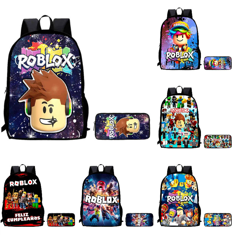 สองชิ้น / กระเป๋าเป้สะพายหลัง Roblox พิมพ์การ์ตูนกระเป๋าเด็กที่หายใจได้สะดวกสบายกรณีดินสอ