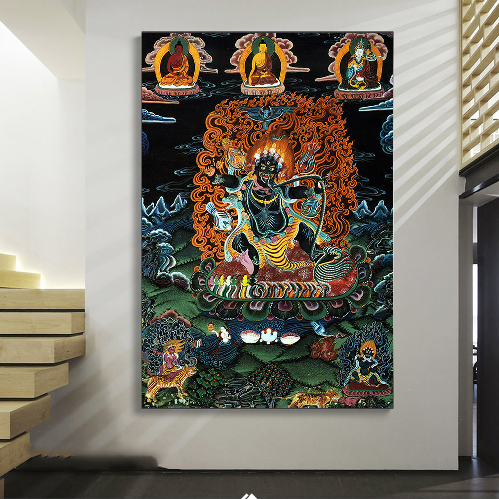Thangka Vajra Pani อินเดียจีน Belief ภาพวาดผ้าใบพิมพ์โปสเตอร์ Art Wall ภาพวาด Hiasan Kamar ไม้ 1 ชิ้