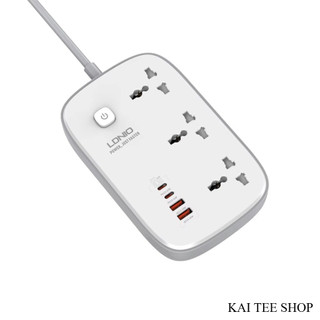 LDNIO SC3416 ปลั๊กพ่วง ปลั๊กไฟ 3Socketรองรับ65W PD3.0+60W QC3.0 Fast chargeชาร์จเร็ว กำลังไฟ 3250W-สายยาว 2เมตร SC3416