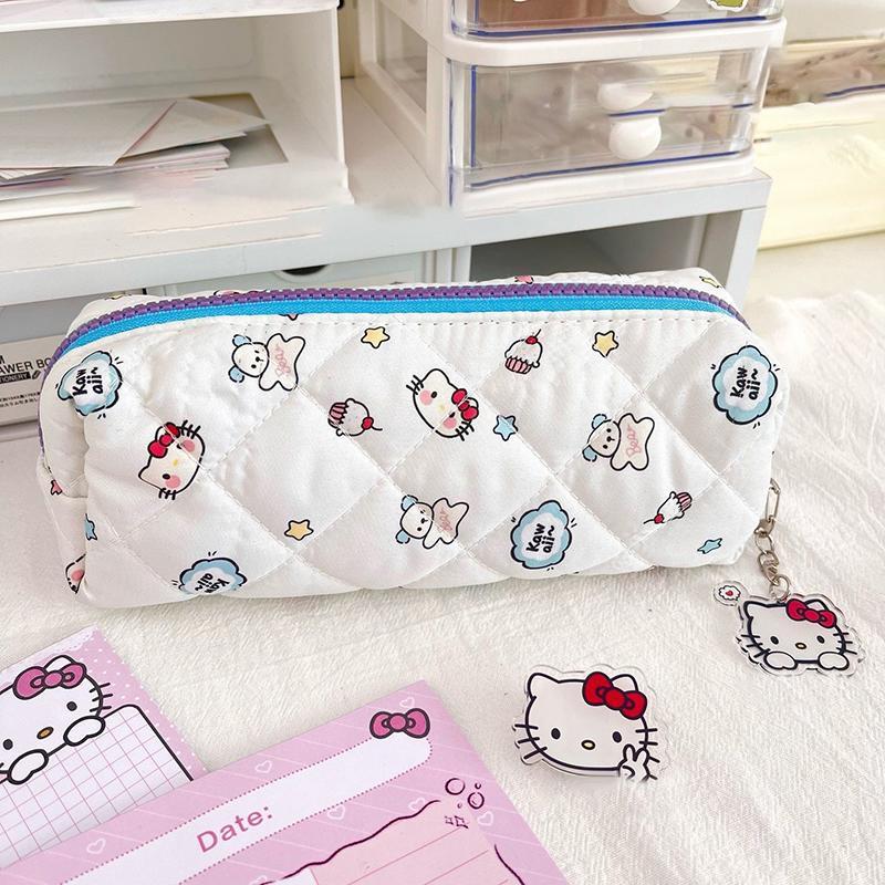 <zhuliye123> Kawaii Sanrio Hello Kitty กระเป๋าดินสอขนาดใหญ่ความจุปากกา Kt แมวกระเป๋าเครื่องสําอางสาว