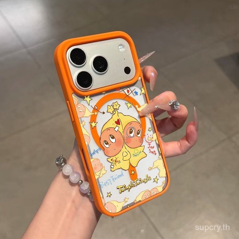 ใหม่สีส้มเคสโทรศัพท์แม่เหล็กโปร่งใส Twin Star Baby เหมาะสําหรับ iPhone 14promax 17promax 17Air 12 13 14 15 16 pro max 13pro 12promax Shock-resistant Case