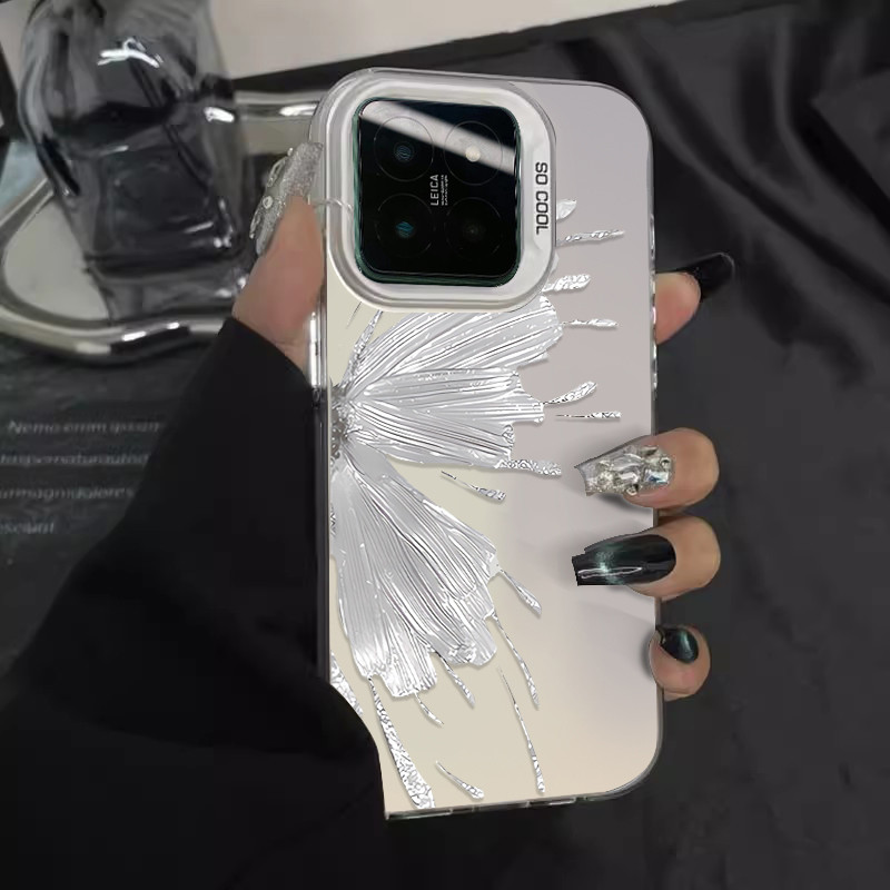 ผีเสื้อเรียบง่ายสีเงินเหมาะสําหรับ Apple 16promax เคสโทรศัพท์สไตล์ใหม่ iPhone17pro เคสป้องกัน ipone1