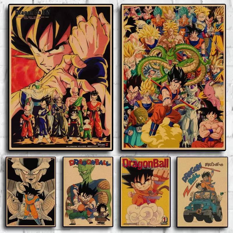 Vintage อะนิเมะญี่ปุ่น Dragon Ball Goku โปสเตอร์ผ้าใบพิมพ์ Wall Art ตกแต่งบ้านภาพจิตรกรรมฝาผนังเด็กของขวัญ