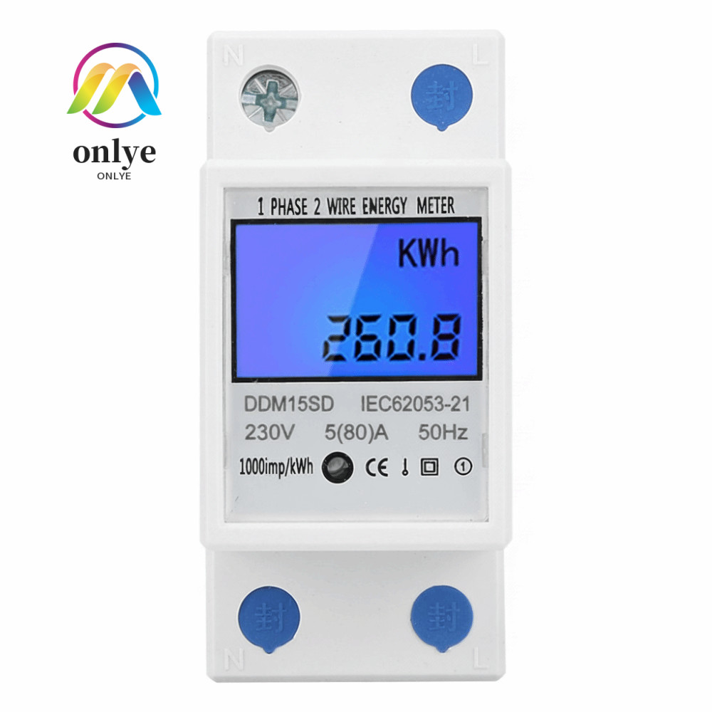 ONLYE Energy Meter, 220 V/230 V DDM15SD KWh Meter, Precision Metering 5-80A อิเล็กทรอนิกส์ KWh Meter