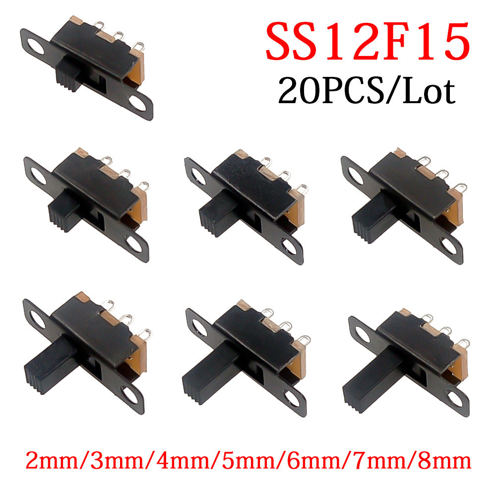 20 ชิ้น/ล็อต 50V 0.3A SS12F15 Mini ขนาดสีดํา SPDT สไลด์สวิทช์สําหรับ DIY Power โครงการอิเล็กทรอนิกส์