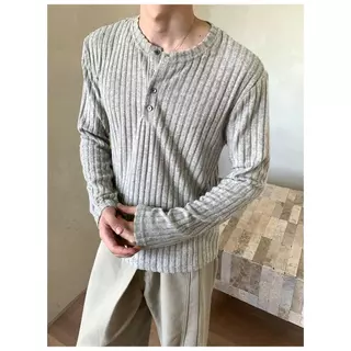 MR9 Henley Shirt T13 เสื้อยืดแขนยาว ผ้าไหมพรม เสื้อสเวดเตอร์ คอHenley วินเทจ