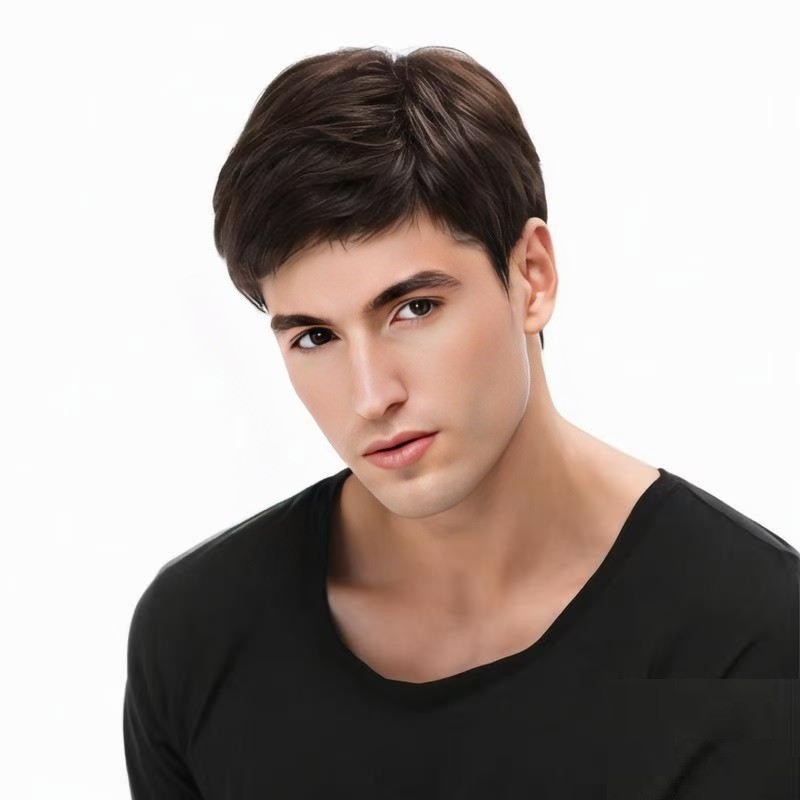 Men's Side Bangs Handsome Short Straight Wig European & American Fashion Synthetic Full Wig