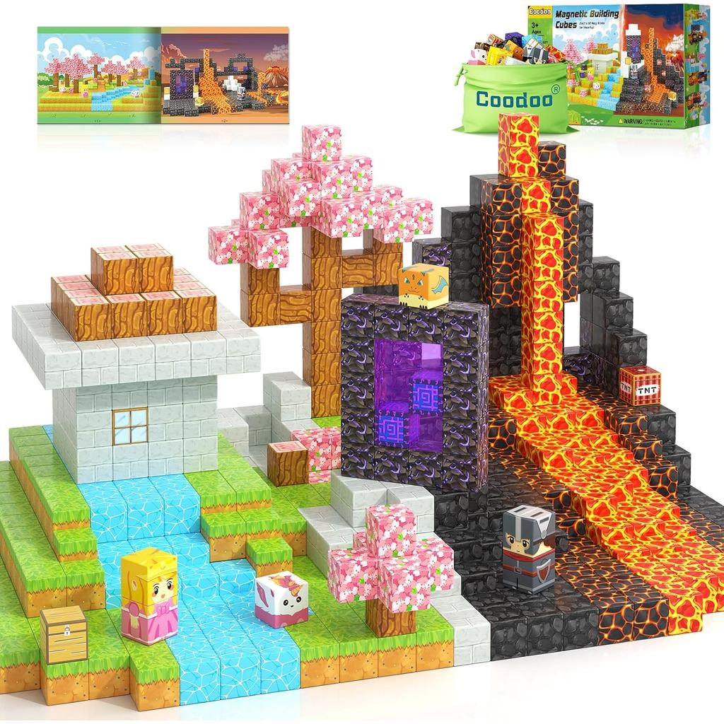 บล็อกแม่เหล็ก-สร้างMine Magnet World Magic Portal Set,กระเบื้องแม่เหล็กอาคารบล็อกของเล่นเด็กวัยหัดเด