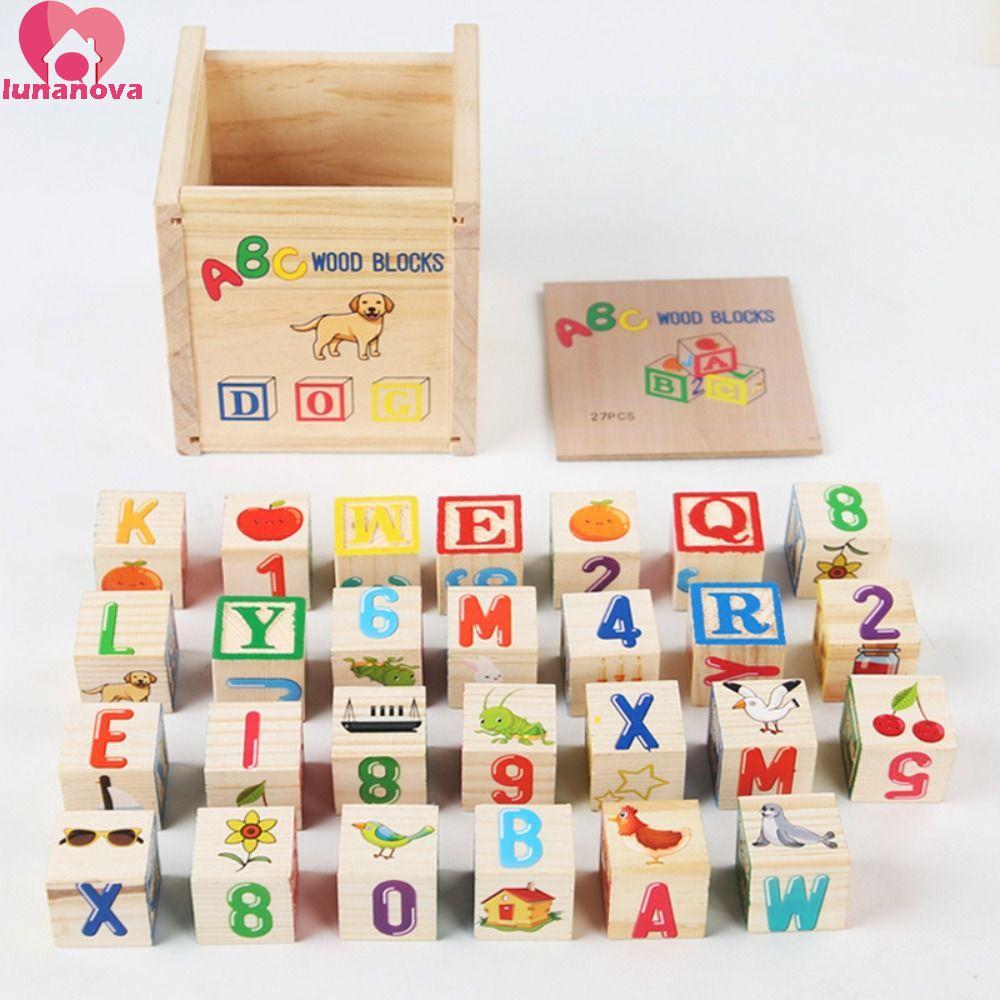 LUNANOVA Letter Cognitive ของเล่น,ตัวอักษรและจํานวนความรู้ความเข้าใจการเรียนรู้บล็อกตัวต่อไม้,ทักษะม