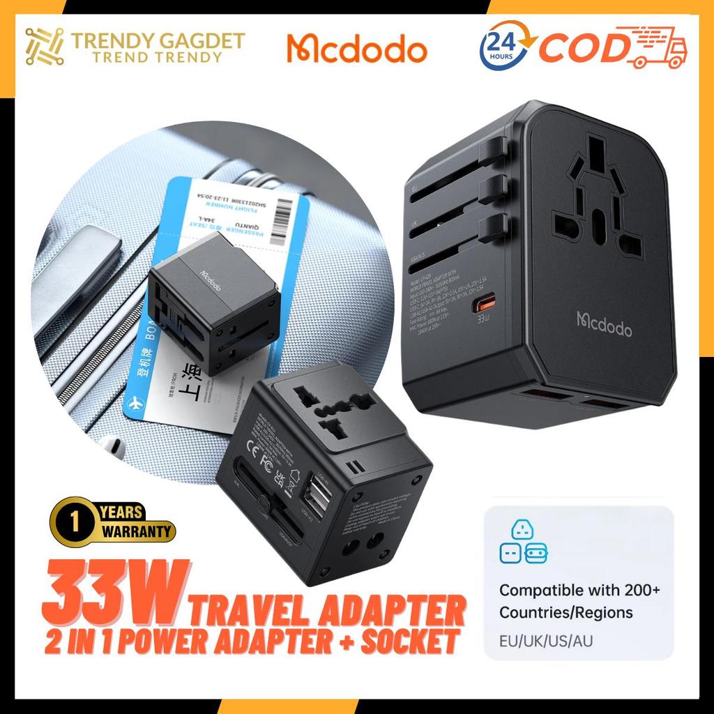 Mcdodo Global Travel Adapter 33W PD USB-C ประเภท 3 พอร์ต AC Plug 33W Travel Power Adapter สําหรับโทร