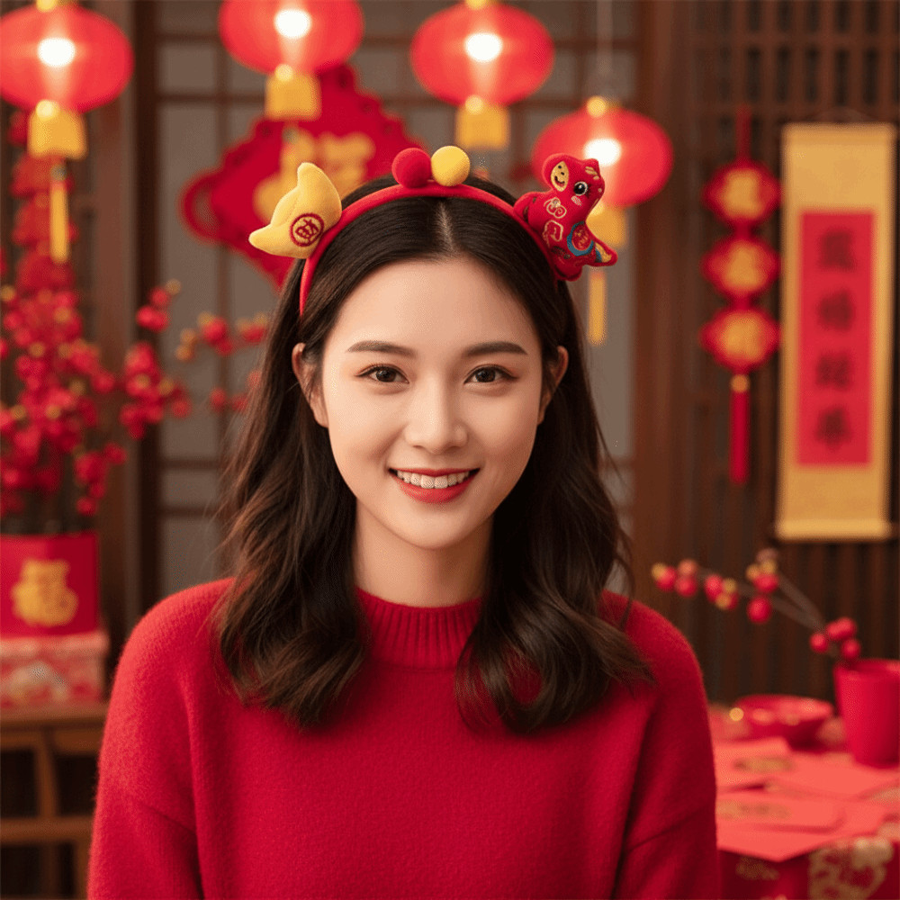 ที่คาดผมม้ามาสคอตตุ๊กตา สีแดง สำหรับการถ่ายภาพและใช้งานในงานปาร์ตี้ปีใหม่ - รูปที่ 4