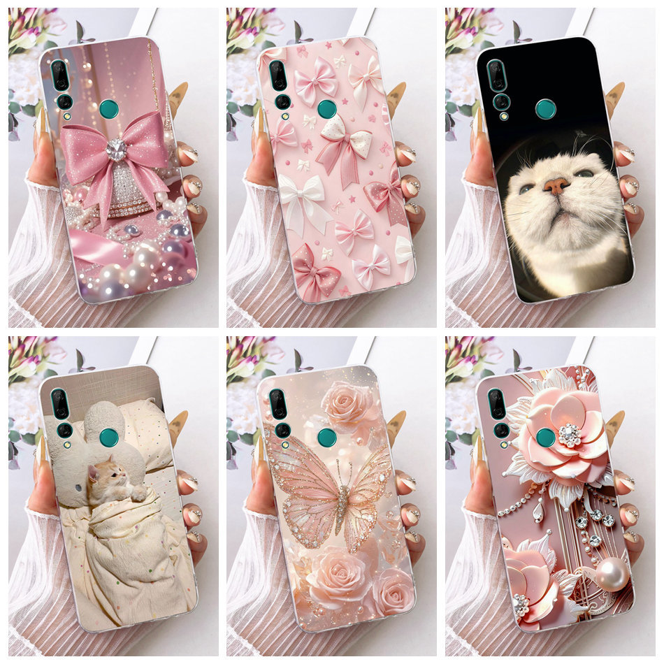 สําหรับ Huawei Y9 Prime 2019 STK-L21 L22 / Y9 (2019) JKM-LX1 LX2 ใหม่ Elegant ดอกไม้แมวภาพวาดปลอกซิลิโคนอ่อนนุ่ม TPU เคสโทรศัพท์
