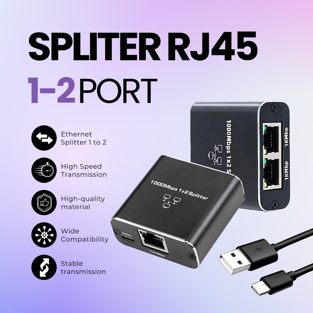 Splitter RJ45 1-2 พอร์ต 1000Mbps Ethernet 1 ถึง 2 Splitter Adaptor RJ45 Splitter Adaptor 1-2 พอร์ต
