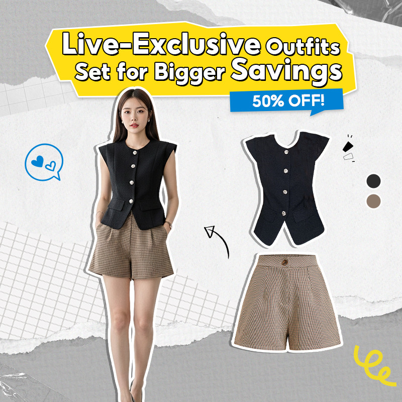 Lovito สง่างาม Live Exclusive Set - เสื้อกล้ามสีพื้นติดกระดุมหน้า สไตล์ + กางเกงขาสั้น LNE38198  & LNL61123
