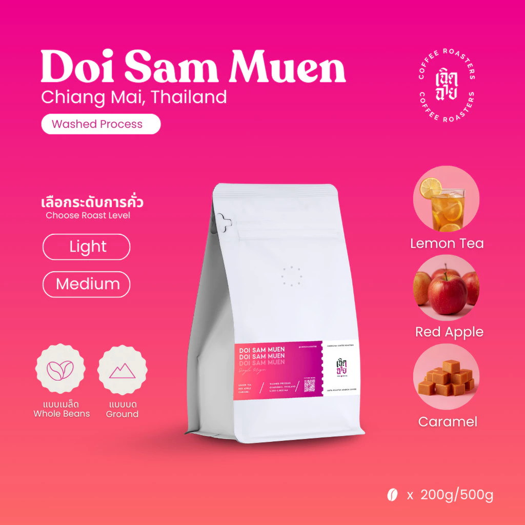 เมล็ดกาแฟดอยสามหมื่น Washed process จังหวัดเชียงใหม่ เมล็ดกาแฟอาราบิก้า Cherdchai Coffee Roasters