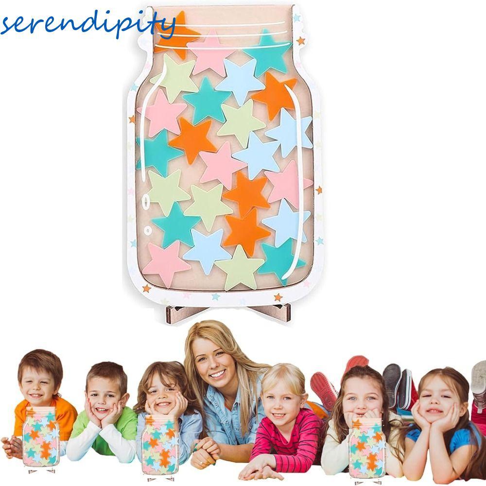 SERENDIPITY Positive Beahavior Rewards Jar, ไม้การ์ตูนเด็ก Star Reward Jars, ความตอบสนองหัวใจพร้อมวง