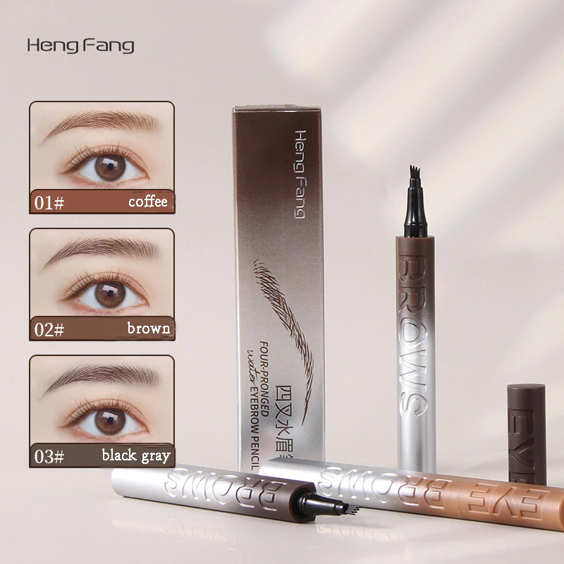 hengfang ดินสอเขียนคิ้ว หัวแปรงสี่แฉก กันน้ำ ติดทนนาน พร้อมแปรงปัดคิ้ว เนื้อดี เขียนง่าย เส้นคม