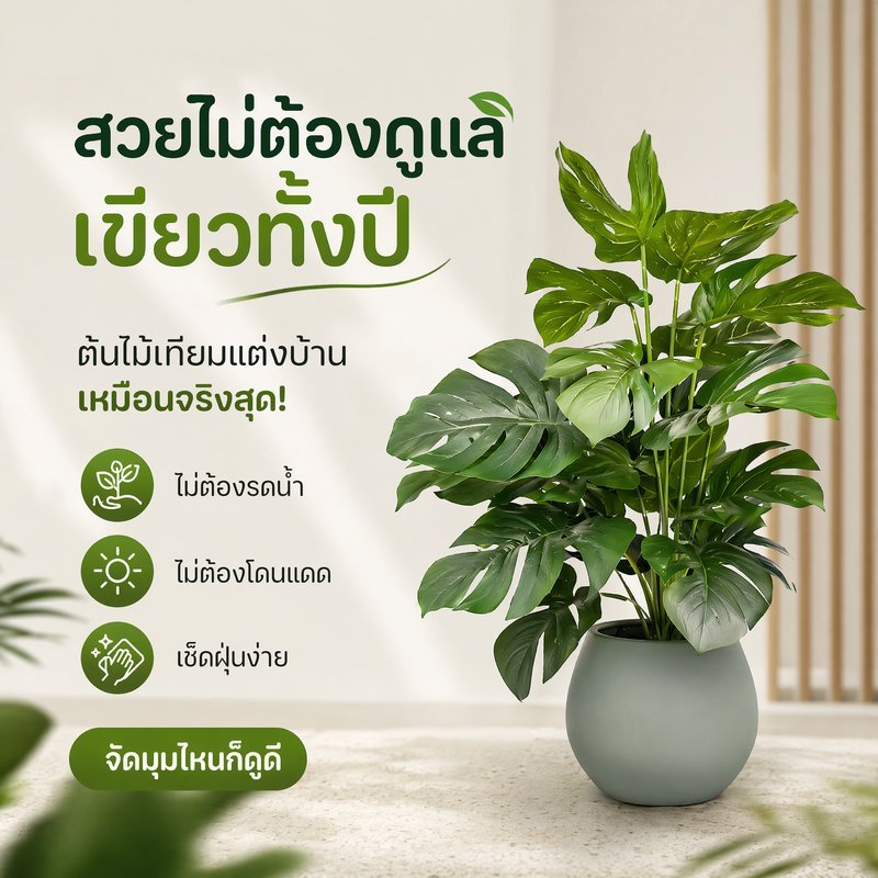 ต้นไม้เทียม ต้นไม้ปลอม ใบกล้วย มอนสเตอร่า ปาล์ม บอนไซประดิษฐ์  สูง60/67ซม แต่งบ้าน แต่งร้าน แต่งสวน