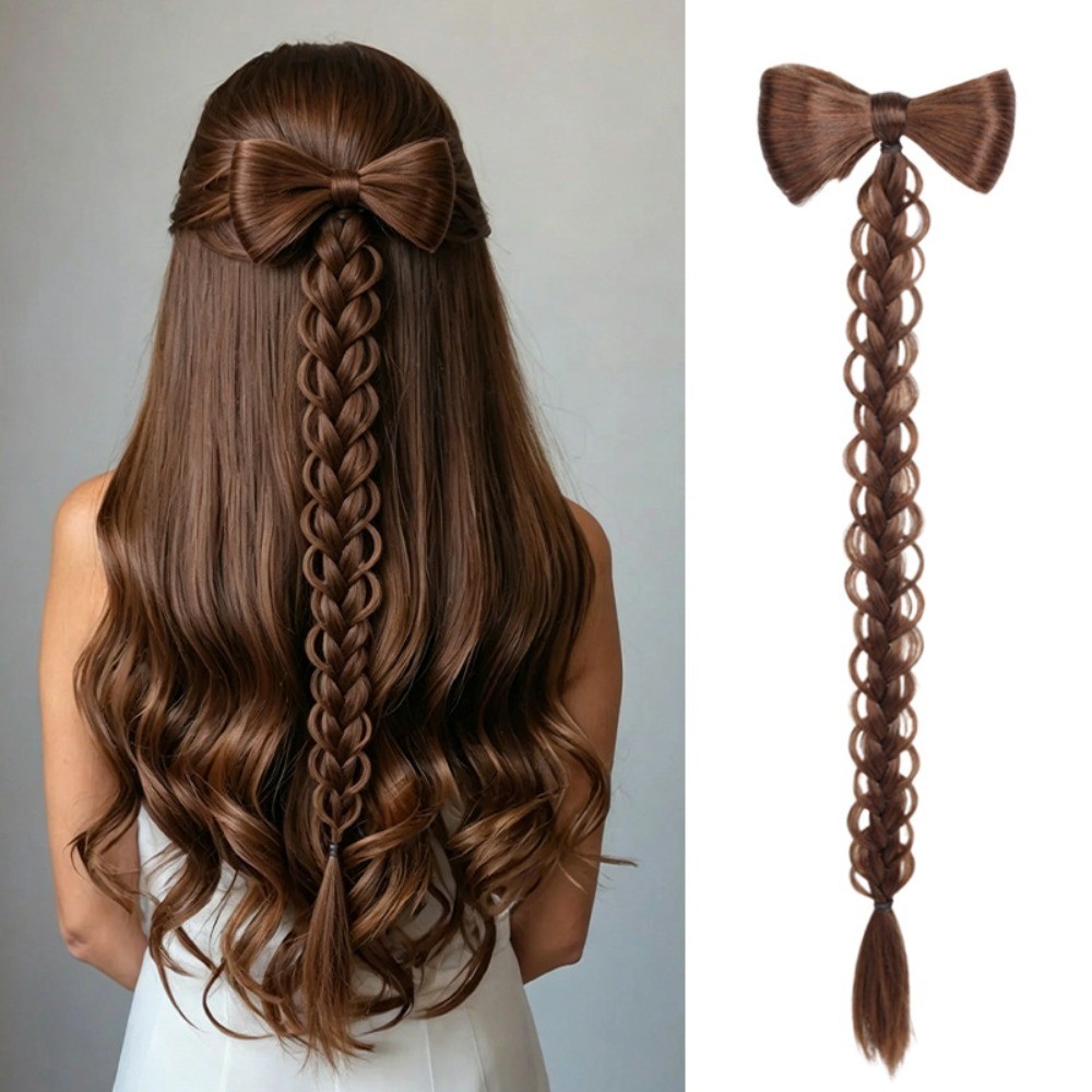 (จัดส่งในพื้นที่) วิกผม Braid Bowknot Twist Braid หางม้าคลิป Half Up Bun วิกผมหางม้าสําหรับผู้หญิง