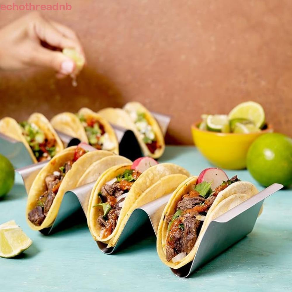 PIVOT ที่วาง Taco สแตนเลส, ขาตั้ง Taco กันสนิมหยัก, เครื่องมือห้องครัว Silver V-shaped Groove Mexica