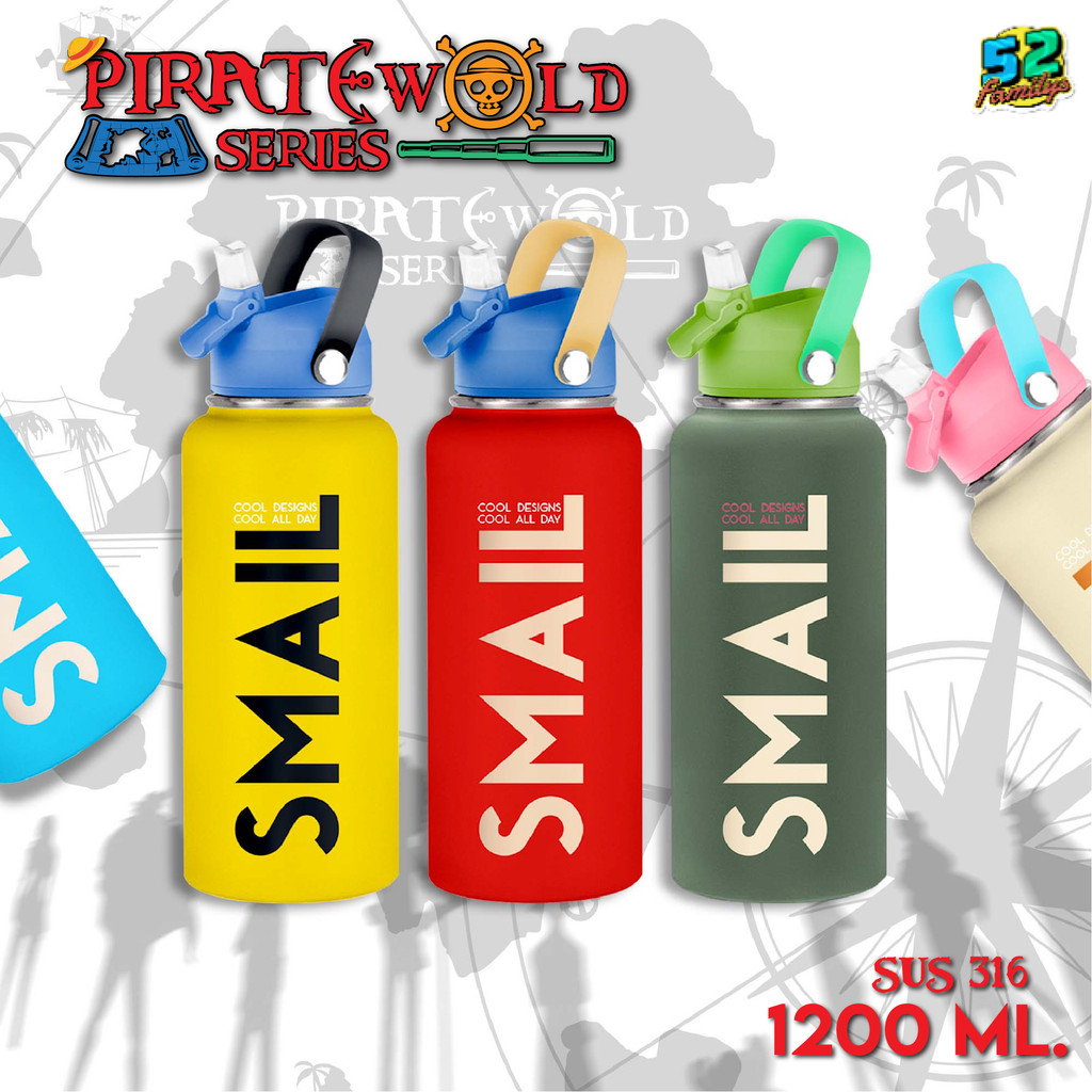 ขวดน้ำสแตนเลส SMAIL แก้วเก็บความเย็น 316 สีพาสเทล ความจุ1200ml เก็บเย็นนาน พกสะดวก มีหูหิ้ว หลอดดูด แถมที่รองแก้ว
